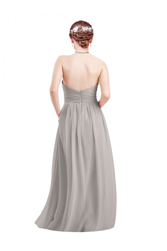 Fournisseurs de Bleu marine foncé Trapèze Licou Col Haut Mousseline Longue Robes demoiselle d'honneur