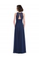 Fournisseurs de Bleu marine foncé Trapèze Licou Mousseline Longue Robes demoiselle d'honneur