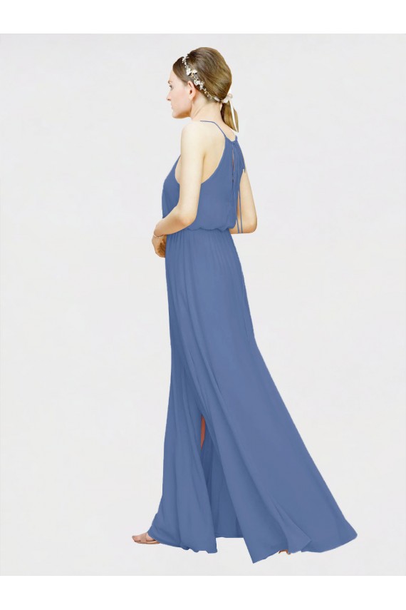 Fournisseurs de Bleu marine foncé Trapèze Licou Mousseline Longue Robes demoiselle d'honneur