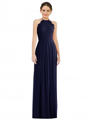 Fournisseurs de Bleu marine foncé Trapèze Licou Mousseline Longue Robes demoiselle d'honneur