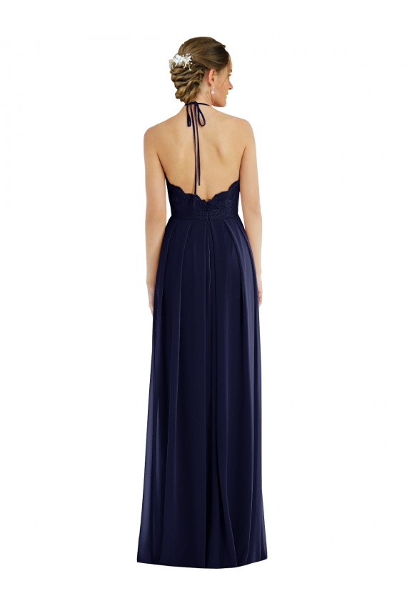 Fournisseurs de Bleu marine foncé Trapèze Licou Mousseline Longue Robes demoiselle d'honneur
