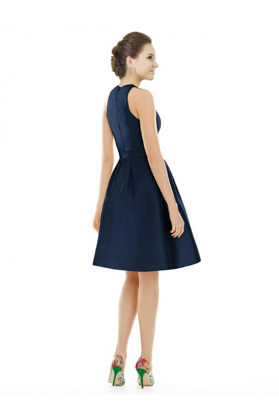 Fournisseurs de Bleu marine foncé Trapèze Licou Satiné Courte Robes demoiselle d'honneur / Robes de cocktail