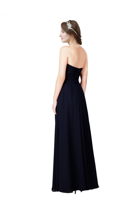 Fournisseurs de Bleu marine foncé Trapèze Mousseline Longue Robes demoiselle d'honneur