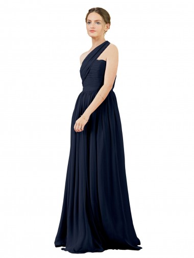Fournisseurs de Bleu marine foncé Trapèze Mousseline Longue Robes demoiselle d'honneur