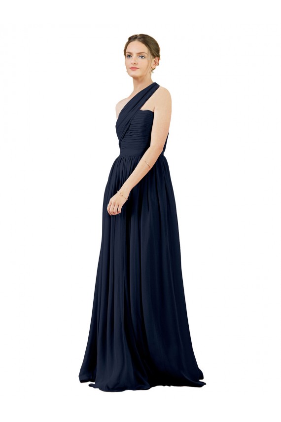 Fournisseurs de Bleu marine foncé Trapèze Mousseline Longue Robes demoiselle d'honneur