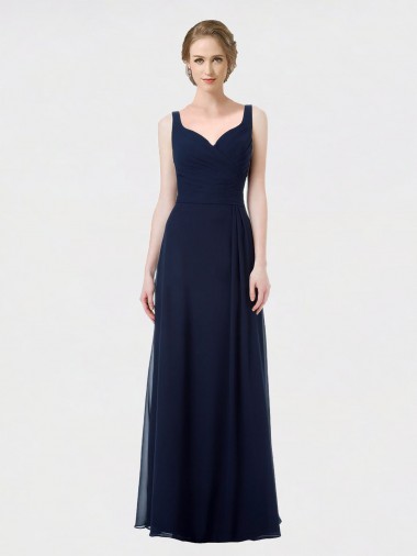 Fournisseurs de Bleu marine foncé Trapèze Mousseline Longue Robes demoiselle d'honneur