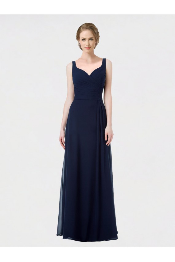 Fournisseurs de Bleu marine foncé Trapèze Mousseline Longue Robes demoiselle d'honneur