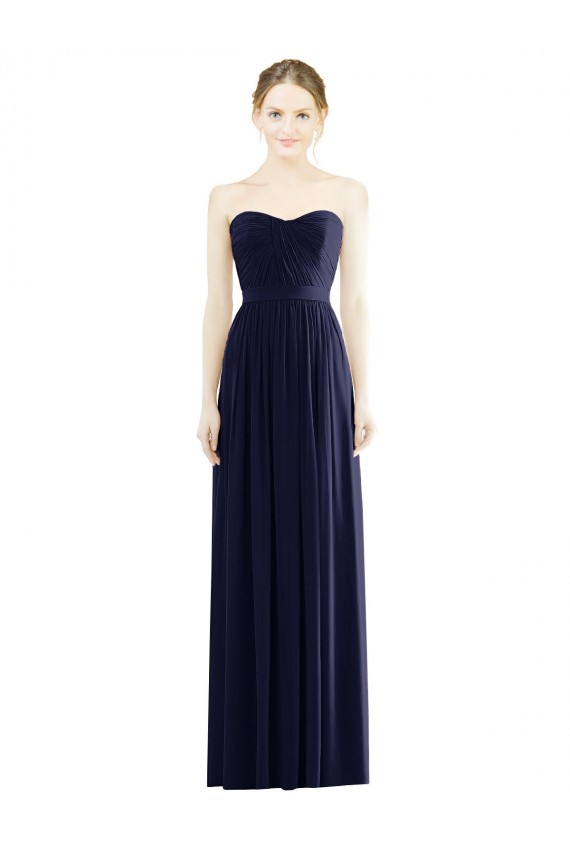 Fournisseurs de Bleu marine foncé Trapèze Sans bretelle Mousseline Longue Formelles Robes demoiselle d'honneur / Robes de soirée