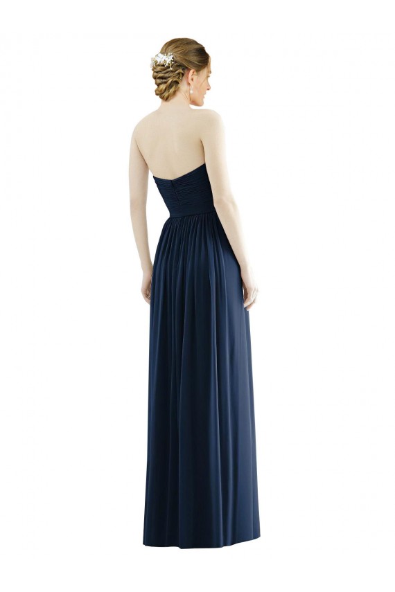 Fournisseurs de Bleu marine foncé Trapèze Sans bretelle Mousseline Longue Formelles Robes demoiselle d'honneur / Robes de soirée