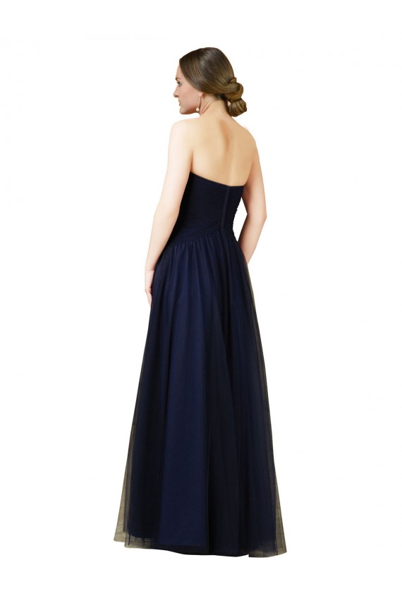 Fournisseurs de Bleu marine foncé Trapèze Sans bretelle Tulle Longue Robes demoiselle d'honneur
