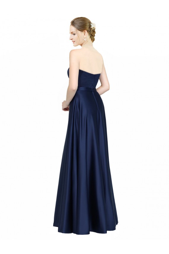 Fournisseurs de Bleu marine foncé Trapèze Satiné Stretch Longue Formelles Robes demoiselle d'honneur / Robes de soirée