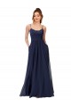 Fournisseurs de Bleu marine foncé Trapèze Scoop Mousseline Dentelle Longue Robes demoiselle d'honneur