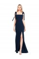 Fournisseurs de Bleu marine foncé Trompette Bretelles spaghetti Crêpe Stretch Longue Robes demoiselle d'honneur / Robes de bal