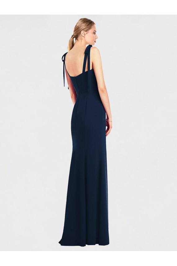 Fournisseurs de Bleu marine foncé Trompette Bretelles spaghetti Crêpe Stretch Longue Robes demoiselle d'honneur / Robes de bal
