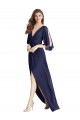 Fournisseurs de Bleu marine foncé Trompette Col V Mousseline Longue Robes demoiselle d'honneur