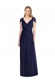 Fournisseurs de Bleu marine foncé Trompette Col V Mousseline Longue Robes demoiselle d'honneur