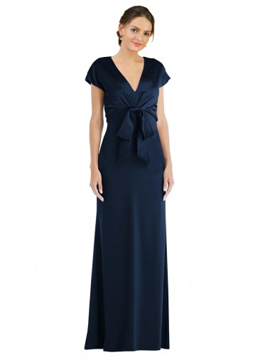 Fournisseurs de Bleu marine foncé Trompette Épaule Dénudée Crêpe Stretch Longue Formelles Robes demoiselle d'honneur / Robes de soirée / Robes de bal