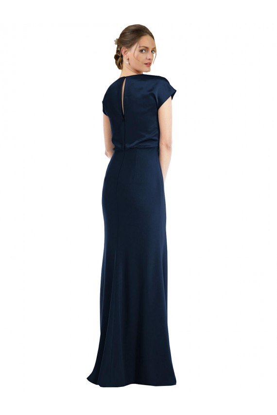 Fournisseurs de Bleu marine foncé Trompette Épaule Dénudée Crêpe Stretch Longue Formelles Robes demoiselle d'honneur / Robes de soirée / Robes de bal