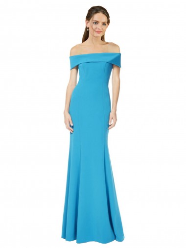 Fournisseurs de Bleu paon Fourreau Épaule Dénudée Crêpe Stretch Longue Formelles Robes demoiselle d'honneur / Robes de soirée / Robes de bal