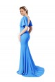 Fournisseurs de Bleu paon Sirène Col V Balayage train Crêpe Stretch Longue Robes demoiselle d'honneur / Robes de bal