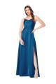 Fournisseurs de Bleu paon Trapèze Bretelles spaghetti Satiné Soyeux Longue Formelles Robes demoiselle d'honneur / Robes de soirée / Robes de bal