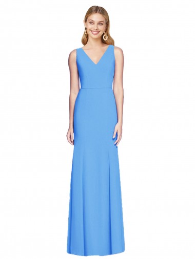 Fournisseurs de Bleu paon Trompette Col V Crêpe Stretch Longue Robes demoiselle d'honneur / Robes de bal