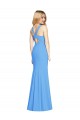 Fournisseurs de Bleu paon Trompette Col V Crêpe Stretch Longue Robes demoiselle d'honneur / Robes de bal