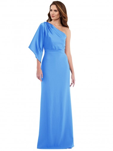 Fournisseurs de Bleu paon Trompette Crêpe Stretch Longue Robes demoiselle d'honneur / Robes de bal