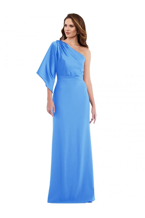 Fournisseurs de Bleu paon Trompette Crêpe Stretch Longue Robes demoiselle d'honneur / Robes de bal