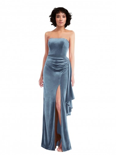 Fournisseurs de Bleu poussiéreux Fourreau Sans bretelle Velours Stretch Longue Formelles Robes demoiselle d'honneur / Robes de soirée / Robes de bal