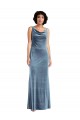 Fournisseurs de Bleu poussiéreux Fourreau Velours Stretch Longue Robes demoiselle d'honneur / Robes de bal