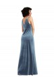 Fournisseurs de Bleu poussiéreux Fourreau Velours Stretch Longue Robes demoiselle d'honneur / Robes de bal