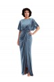 Fournisseurs de Bleu poussiéreux Fourreau Velours Stretch Longue Robes demoiselle d'honneur / Robes de bal