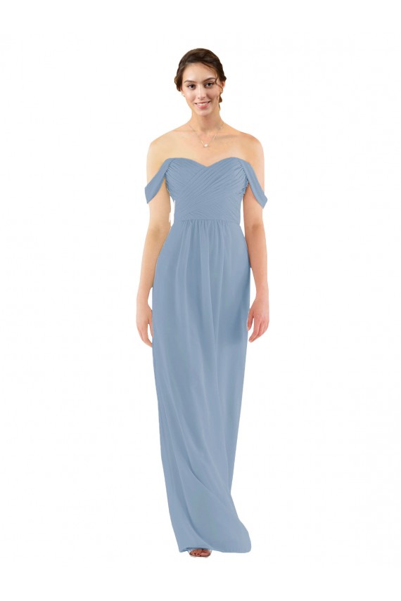 Fournisseurs de Bleu poussiéreux Fourreau Épaule Dénudée Mousseline Longue Robes demoiselle d'honneur
