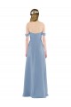 Fournisseurs de Bleu poussiéreux Fourreau Épaule Dénudée Mousseline Longue Robes demoiselle d'honneur