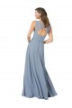 Fournisseurs de Bleu poussiéreux Trapèze Bretelles spaghetti Col V Mousseline Longue Robes demoiselle d'honneur