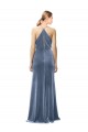 Fournisseurs de Bleu poussiéreux Trapèze Bretelles spaghetti Velours Stretch Longue Robes demoiselle d'honneur / Robes de bal