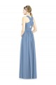 Fournisseurs de Bleu poussiéreux Trapèze Col V Mousseline Longue Robes demoiselle d'honneur
