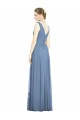 Fournisseurs de Bleu poussiéreux Trapèze Col V Mousseline Longue Robes demoiselle d'honneur
