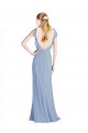Fournisseurs de Bleu poussiéreux Trapèze Col V Mousseline Longue Robes demoiselle d'honneur