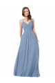 Fournisseurs de Bleu poussiéreux Trapèze Col V Mousseline Longue Robes demoiselle d'honneur