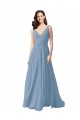 Fournisseurs de Bleu poussiéreux Trapèze Col V Mousseline Longue Robes demoiselle d'honneur