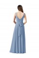 Fournisseurs de Bleu poussiéreux Trapèze Col V Mousseline Longue Robes demoiselle d'honneur