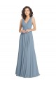 Fournisseurs de Bleu poussiéreux Trapèze Col V Mousseline Longue Robes demoiselle d'honneur