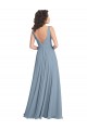 Fournisseurs de Bleu poussiéreux Trapèze Col V Mousseline Longue Robes demoiselle d'honneur