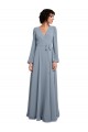 Fournisseurs de Bleu poussiéreux Trapèze Col V Mousseline Longue Robes demoiselle d'honneur