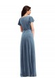 Fournisseurs de Bleu poussiéreux Trapèze Col V Velours Stretch Longue Robes demoiselle d'honneur / Robes de bal