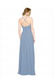 Fournisseurs de Bleu poussiéreux Trapèze Licou Col Haut Mousseline Longue Robes demoiselle d'honneur