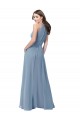 Fournisseurs de Bleu poussiéreux Trapèze Licou Col Haut Mousseline Longue Robes demoiselle d'honneur