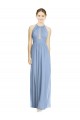 Fournisseurs de Bleu poussiéreux Trapèze Licou Mousseline Longue Robes demoiselle d'honneur